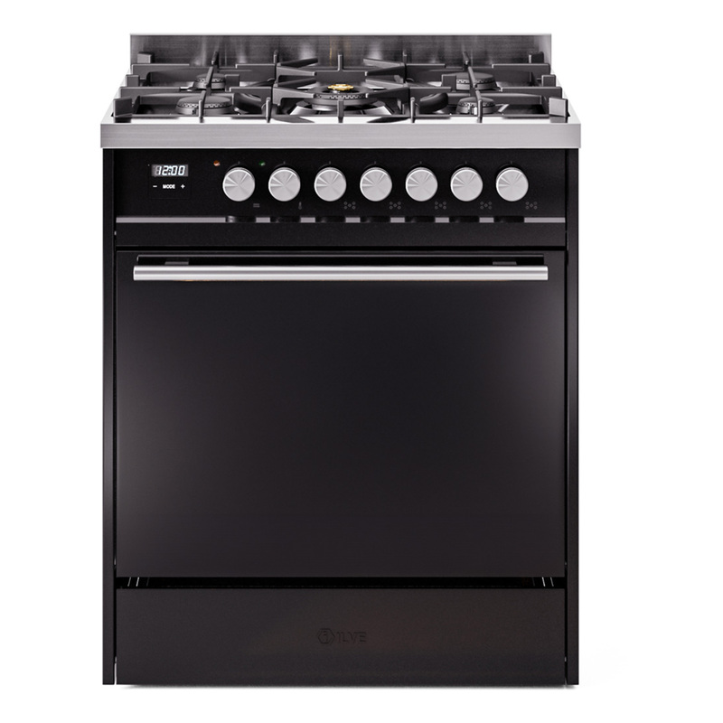 ILVE UP30QMPBKLP Professional Plus II 30 inch Dual Fuel Range  (Liquid Propane, Solid Door, Glossy Black)