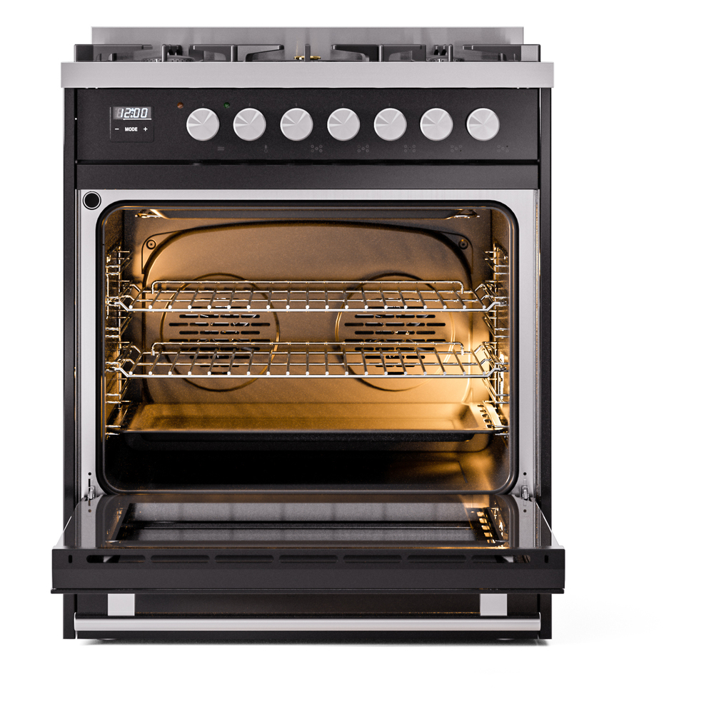 ILVE UP30WMPBK Professional Plus II 30" Dual Fuel Range, oven door opened