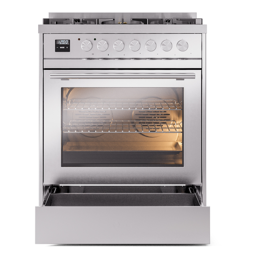 ILVE UP30WMPSSLP Professional Plus II 30" Dual Fuel Range, drawer opened