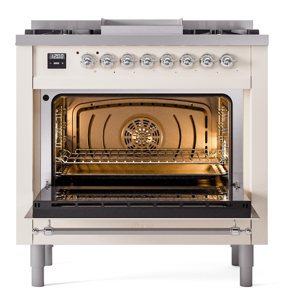 ILVE Nostalgie II 36" UP36FNMPAWC Dual Fuel Range door opened