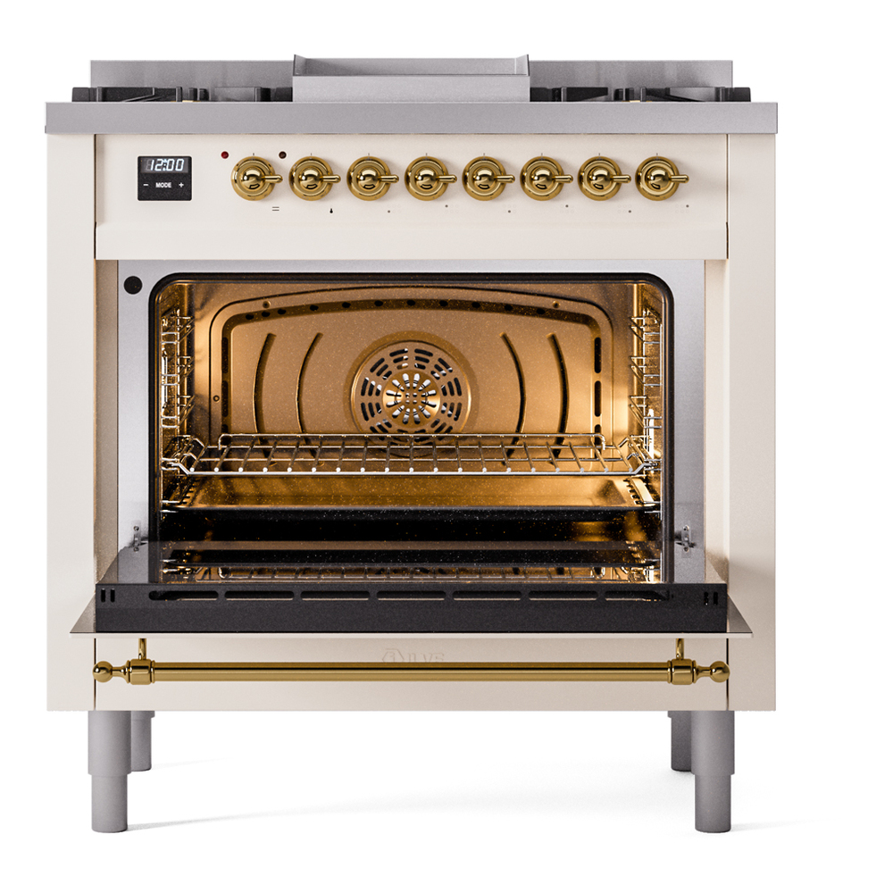 ILVE Nostalgie II 36" UP36FNMPAWGLP Dual Fuel Range door opened