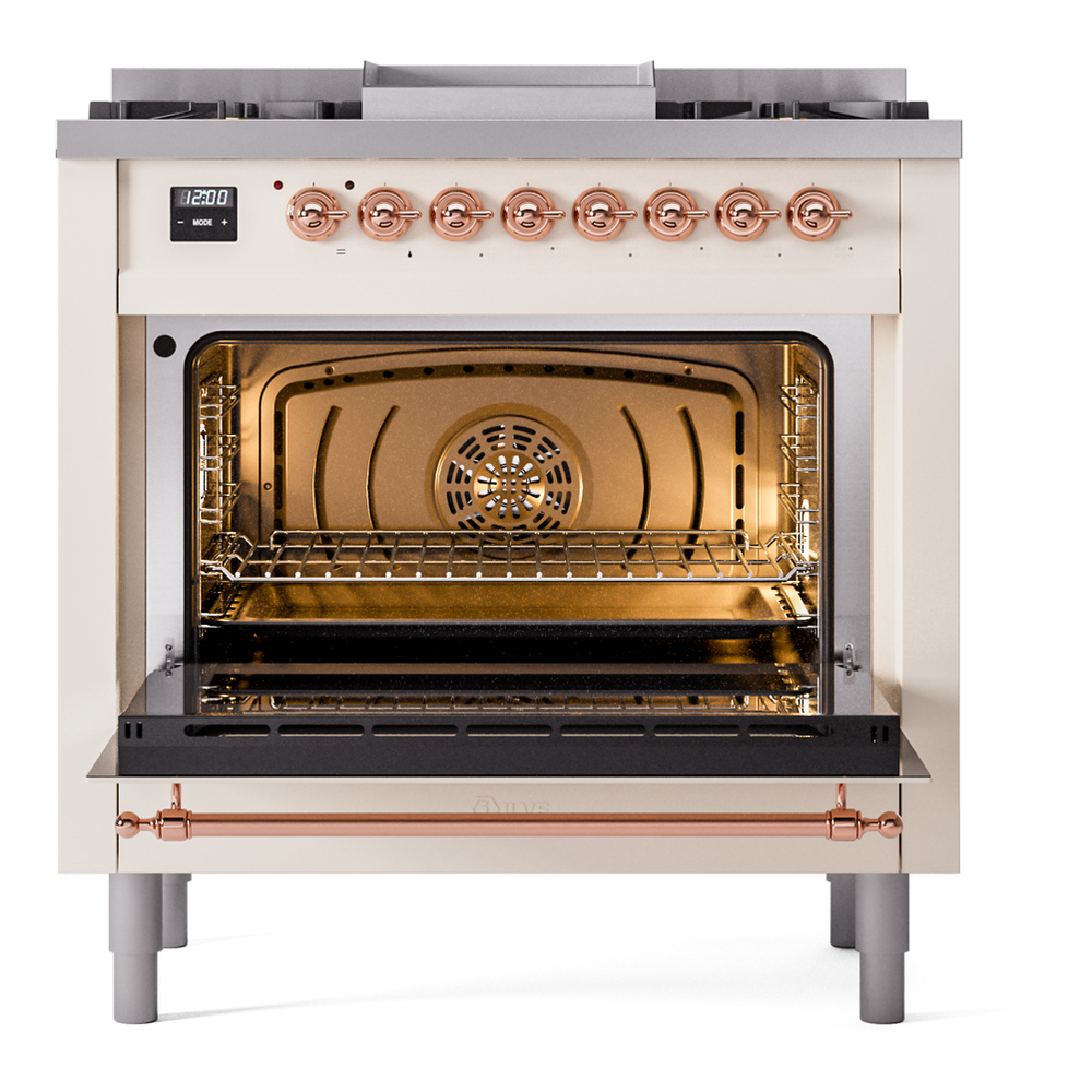 ILVE Nostalgie II 36" UP36FNMPAWPLP Dual Fuel Range door opened
