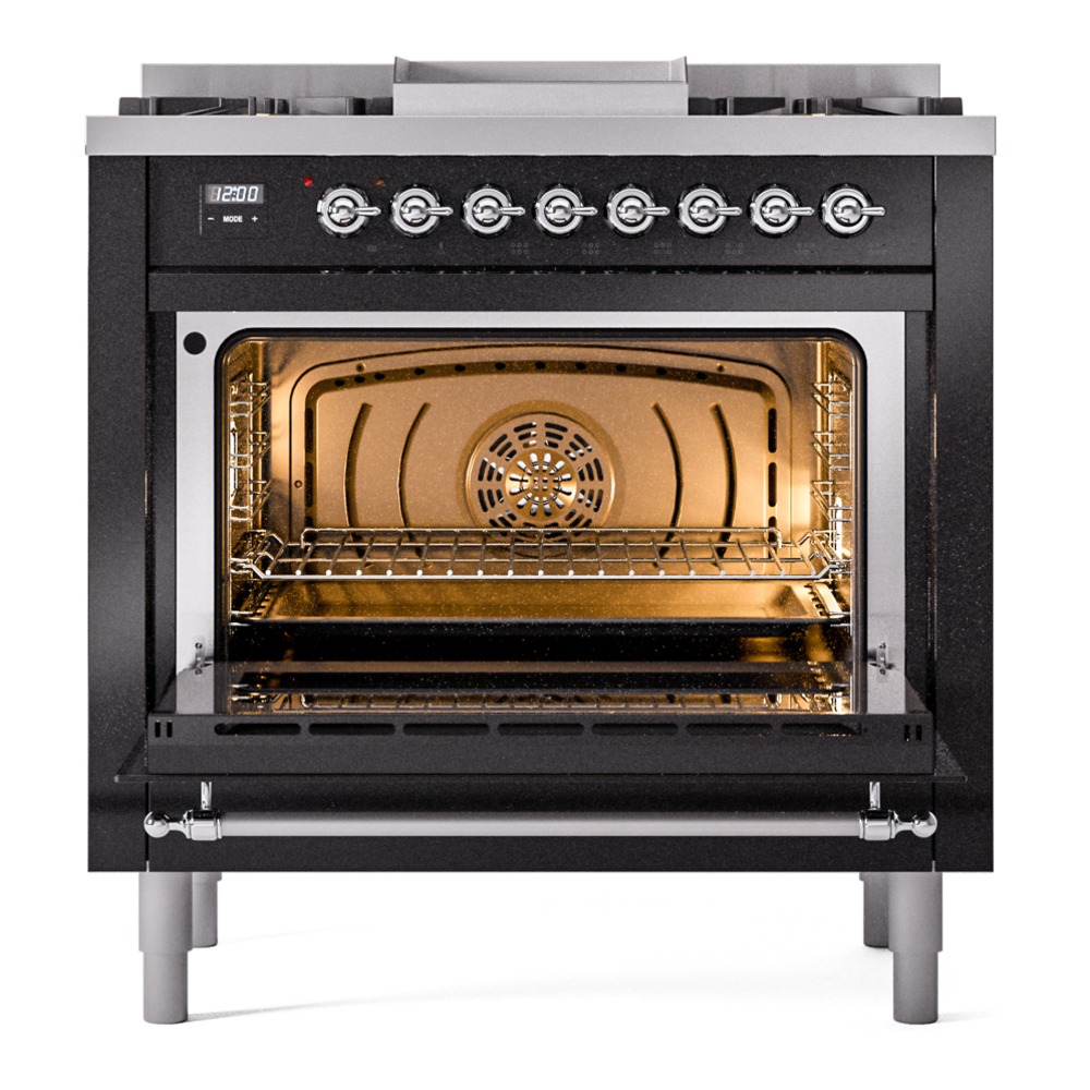 ILVE Nostalgie II 36" UP36FNMPBKC Dual Fuel Range door opened