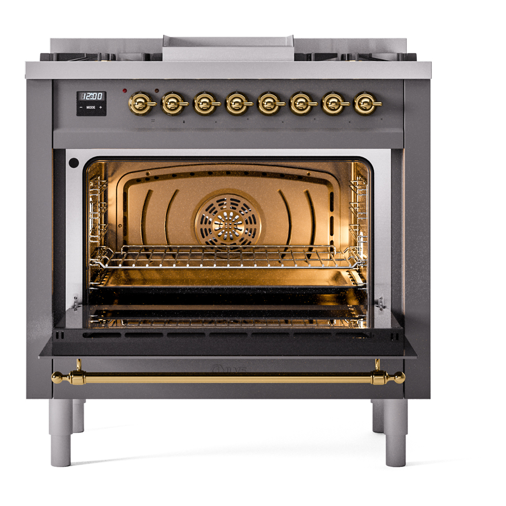 ILVE Nostalgie II 36" UP36FNMPMGGLP Dual Fuel Range door opened