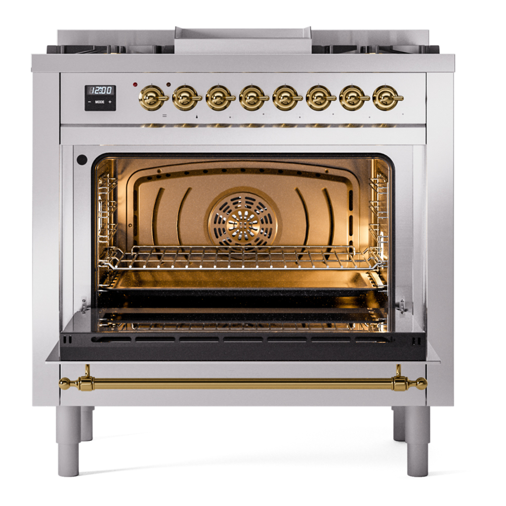 ILVE Nostalgie II 36" UP36FNMPSSG Dual Fuel Range door opened
