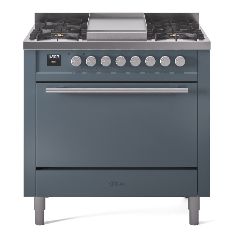 ILVE UP36FQMPBGLP Professional Plus II 36 inch Dual Fuel Range  (Liquid Propane, Solid Door, Blue Grey)