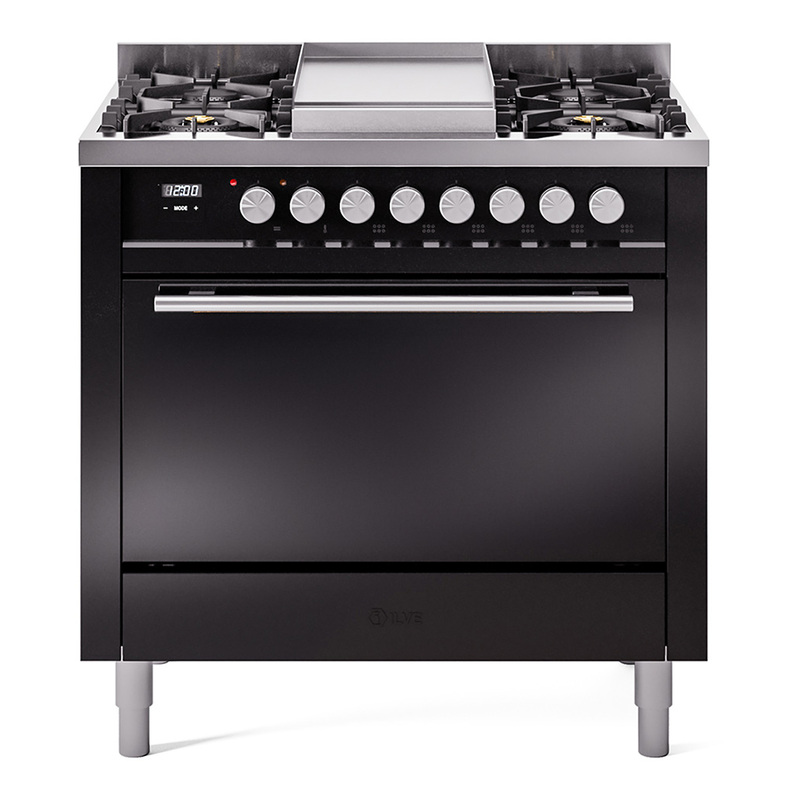 ILVE UP36FQMPBK Professional Plus II 36 inch Dual Fuel Range  (Natural Gas, Solid Door, Glossy Black)
