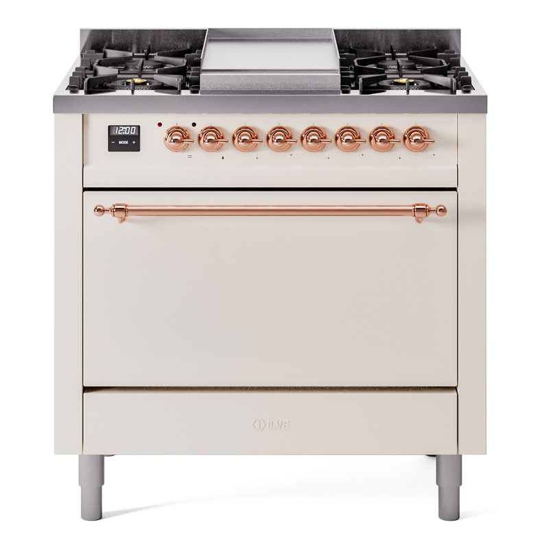 ILVE UP36FQNMPAWPLP Nostalgie II 36 inch Dual Fuel Range  (Liquid Propane, Solid Door, Antique White, Copper)