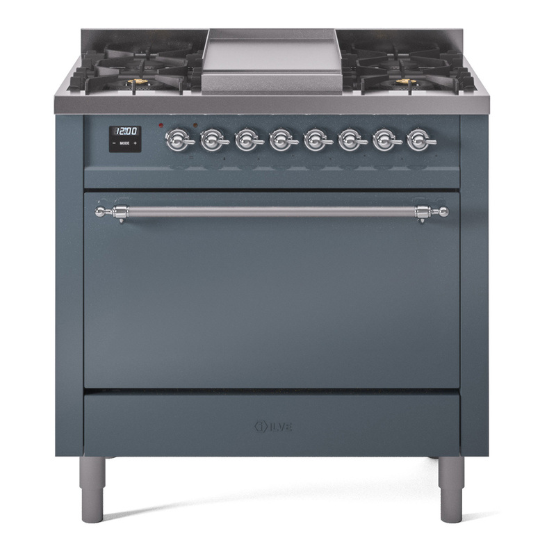 ILVE UP36FQNMPBGC Nostalgie II 36 inch Dual Fuel Range  (Natural Gas, Solid Door, Blue Grey, Chrome)
