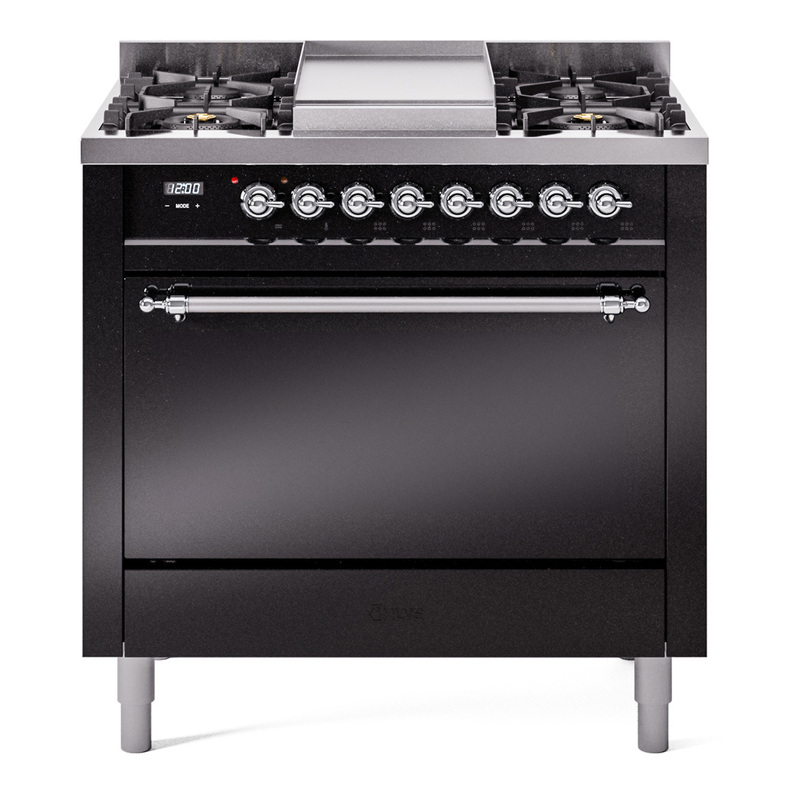 ILVE UP36FQNMPBKC Nostalgie II 36 inch Dual Fuel Range  (Natural Gas, Solid Door, Glossy Black, Chrome)