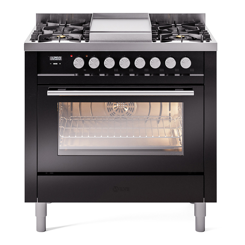 ILVE UP36FWMPBK Professional Plus II 36 inch Dual Fuel Range  (Natural Gas, Triple Glass Door, Glossy Black)