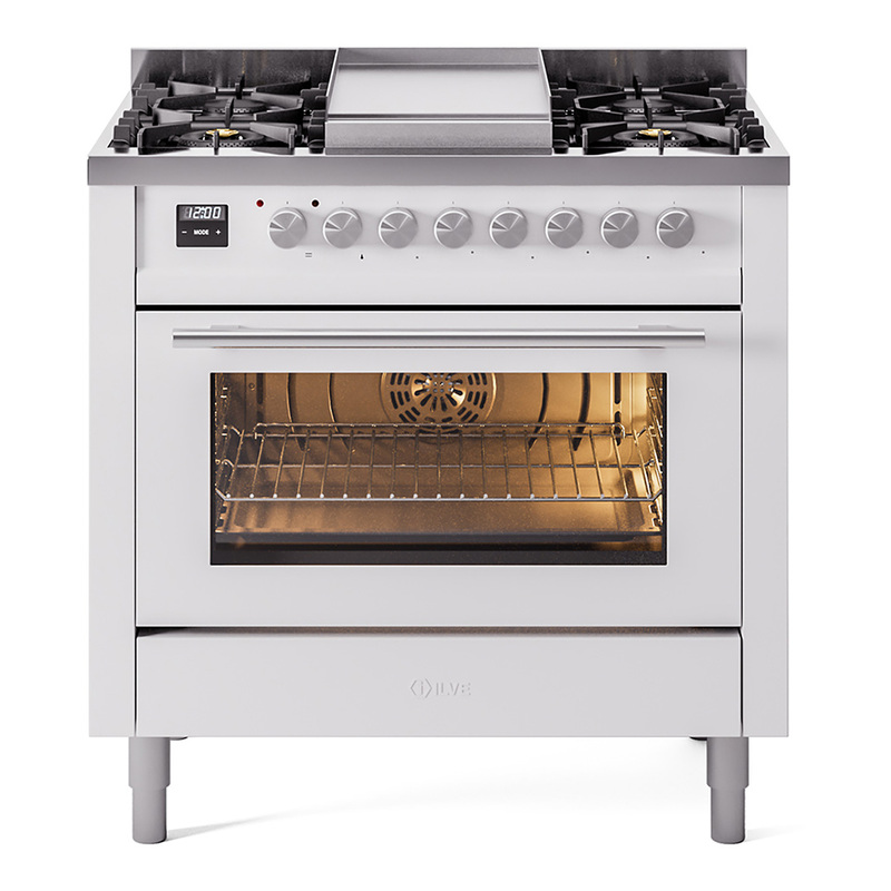 ILVE UP36FWMPWHLP Professional Plus II 36 inch Dual Fuel Range  (Liquid Propane, Triple Glass Door, White)