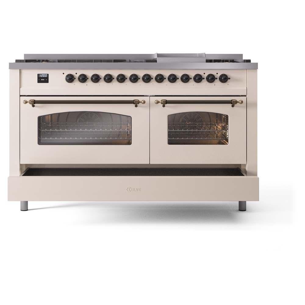 ILVE UP60FNMPAWB Nostalgie II 60" Dual Fuel Range, drawer opened
