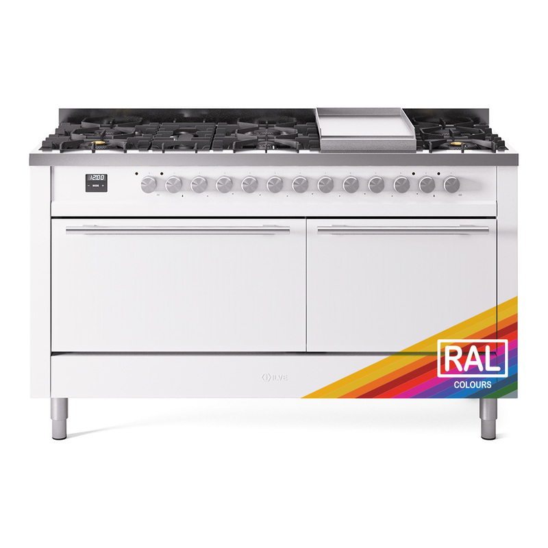 ILVE UP60FQMPRA Professional Plus II 60 inch Dual Fuel Range  (9 Sealed Burners + Griddle, Natural Gas, Solid Door, RAL)