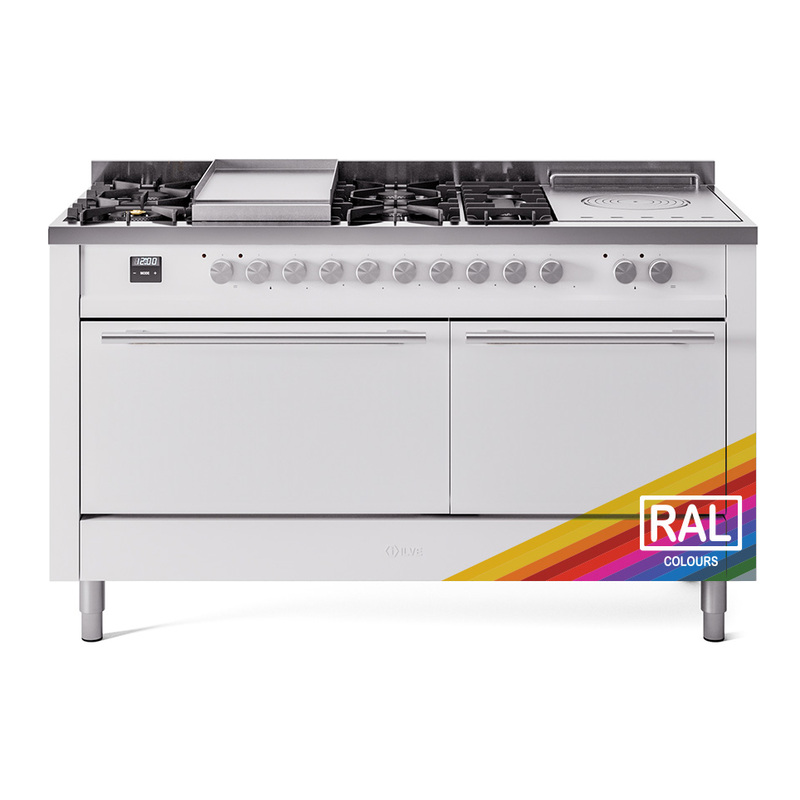 ILVE UP60FSQMPRALP Professional Plus II 60 inch Dual Fuel Range  (7 Sealed Burners + Griddle + French Top, Liquid Propane, Solid Door, RAL)