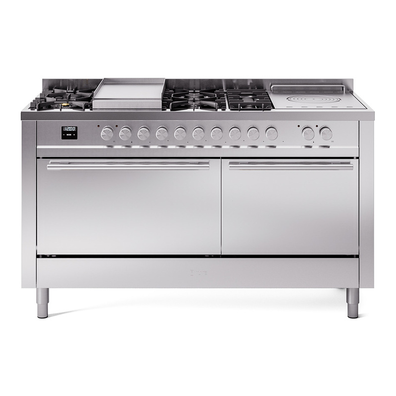 ILVE UP60FSQMPSSLP Professional Plus II 60 inch Dual Fuel Range  (7 Sealed Burners + Griddle + French Top, Liquid Propane, Solid Door, Stainless Steel)