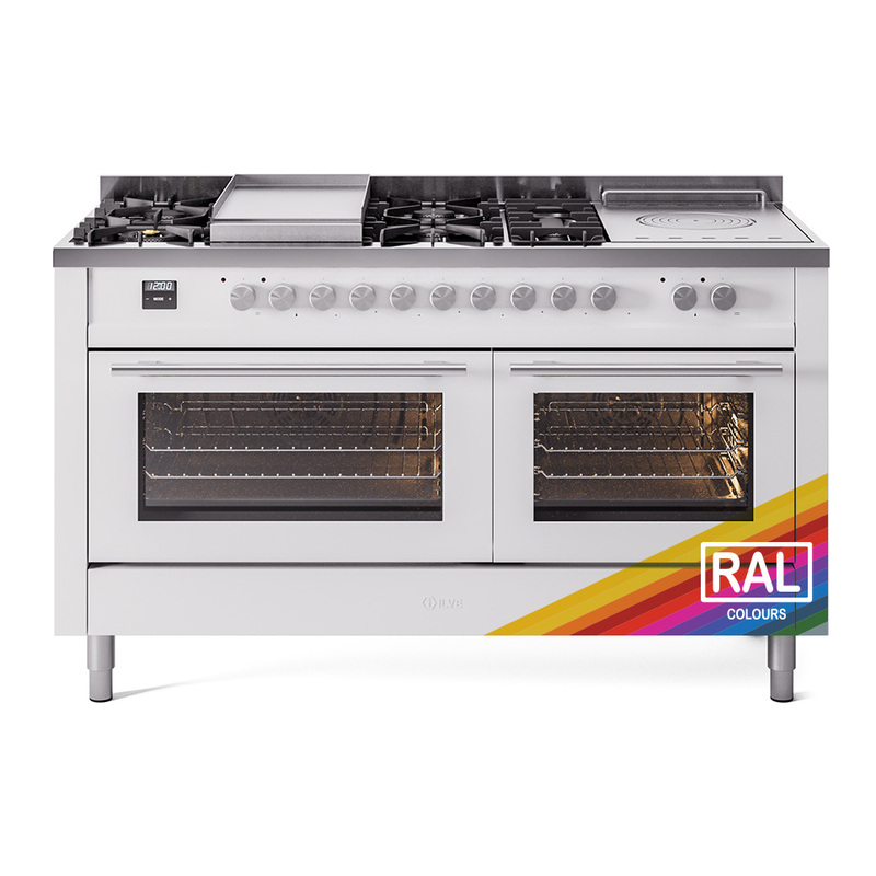 ILVE UP60FSWMPRA Professional Plus II 60 inch Dual Fuel Range  (7 Sealed Burners + Griddle + French Top, Natural Gas, Triple Glass Door, RAL)