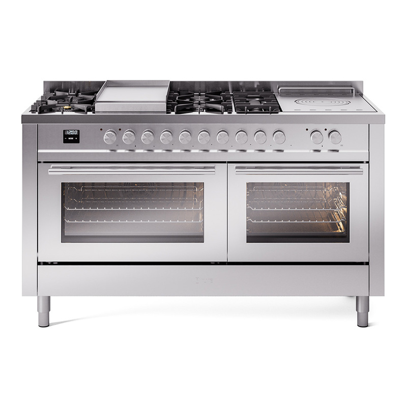 ILVE UP60FSWMPSS Professional Plus II 60 inch Dual Fuel Range  (7 Sealed Burners + Griddle + French Top, Natural Gas, Triple Glass Door, Stainless Steel)