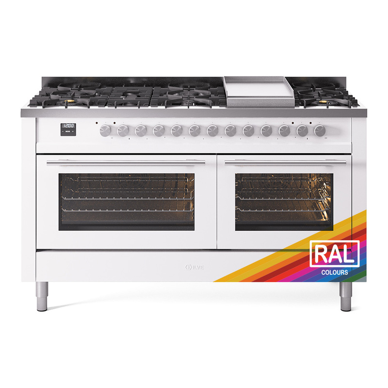 ILVE UP60FWMPRALP Professional Plus II 60 inch Dual Fuel Range  (9 Sealed Burners + Griddle, Liquid Propane, Triple Glass Door, RAL)