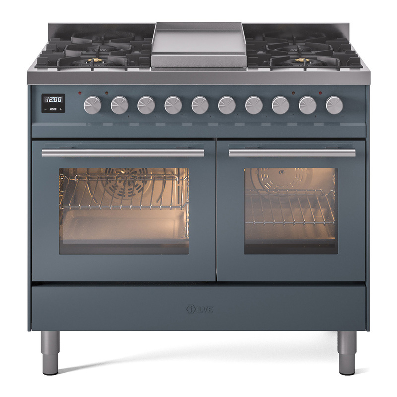 ILVE UPD40FWMPBG Professional Plus II 40 inch Dual Fuel Range (Natural Gas, Triple Glass Door, Blue Grey)