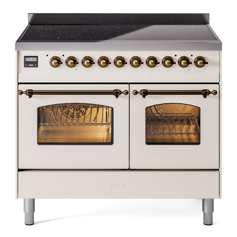 ILVE UPDI406NMPAWB Nostalgie II 40 inch Induction Range (Triple Glass Door, Antique White, Burnished)