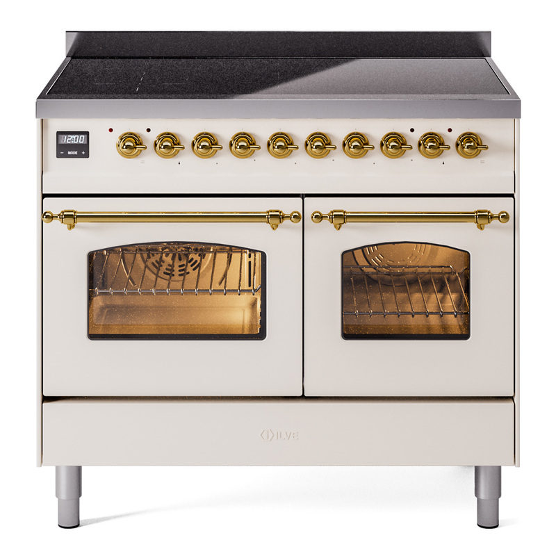 ILVE UPDI406NMPAWG Nostalgie II 40 inch Induction Range (Triple Glass Door, Antique White, Brass)