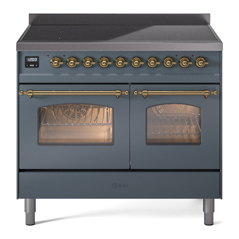 ILVE UPDI406NMPBGG Nostalgie II 40 inch Induction Range (Triple Glass Door, Blue Grey, Brass)