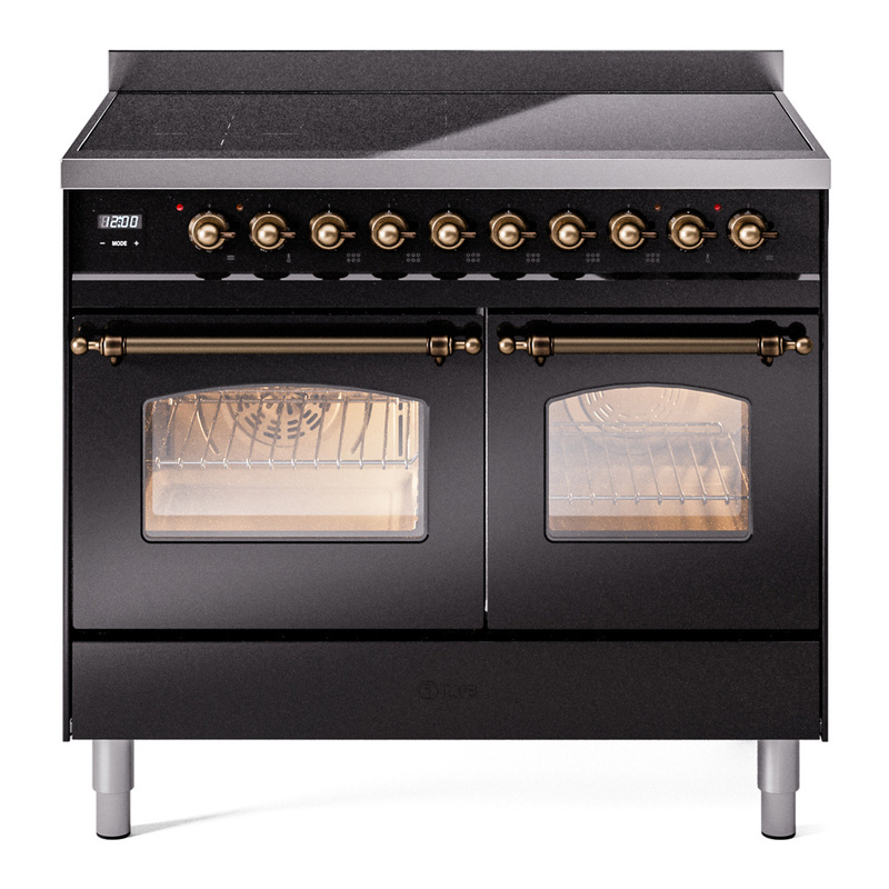 ILVE UPDI406NMPBKB Nostalgie II 40 inch Induction Range (Triple Glass Door, Glossy Black, Burnished)