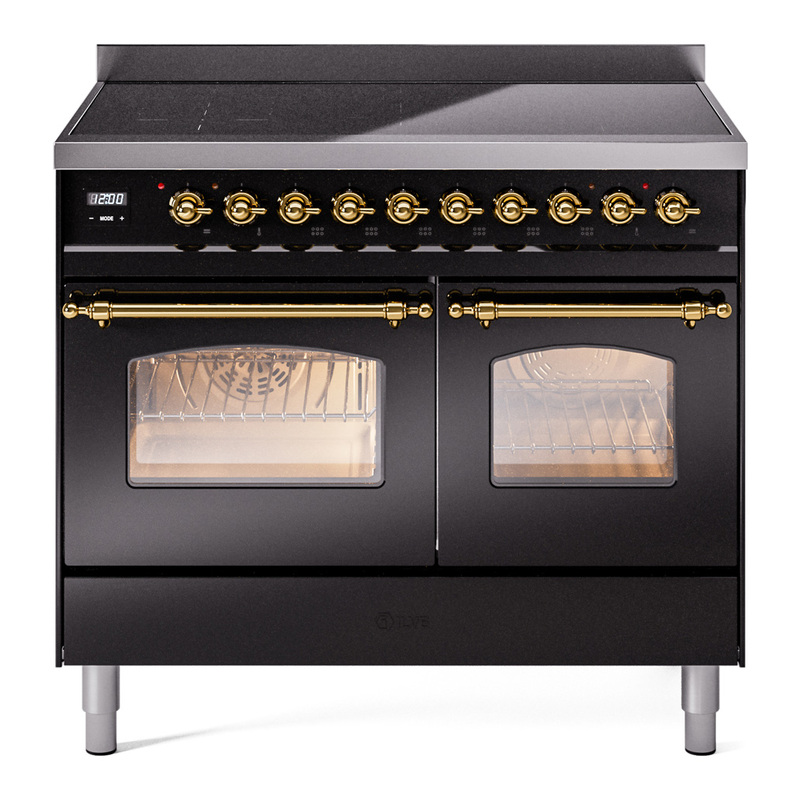 ILVE UPDI406NMPBKG Nostalgie II 40 inch Induction Range (Triple Glass Door, Glossy Black, Brass)