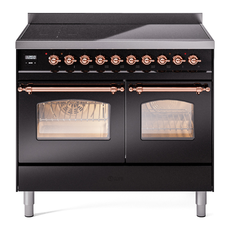 ILVE UPDI406NMPBKP Nostalgie II 40 inch Induction Range (Triple Glass Door, Glossy Black, Copper)