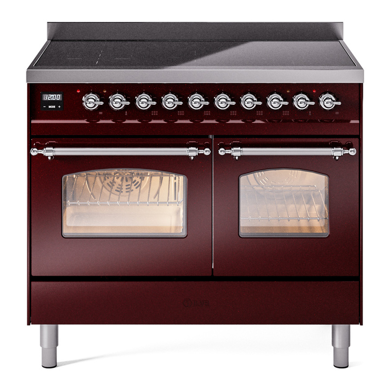 ILVE UPDI406NMPBUC Nostalgie II 40 inch Induction Range (Triple Glass Door, Burgundy, Chrome)