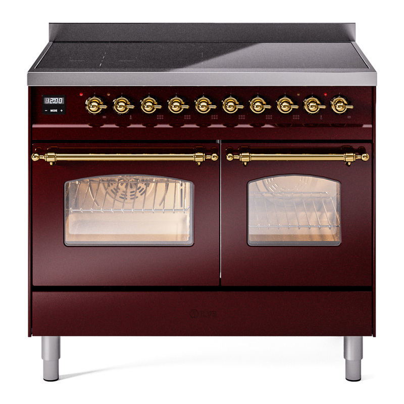 ILVE UPDI406NMPBUG Nostalgie II 40 inch Induction Range (Triple Glass Door, Burgundy, Brass)