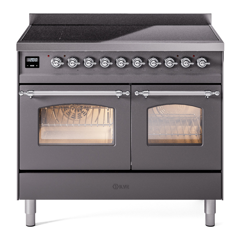 ILVE UPDI406NMPMGC Nostalgie II 40 inch Induction Range (Triple Glass Door, Graphite Matte, Chrome)