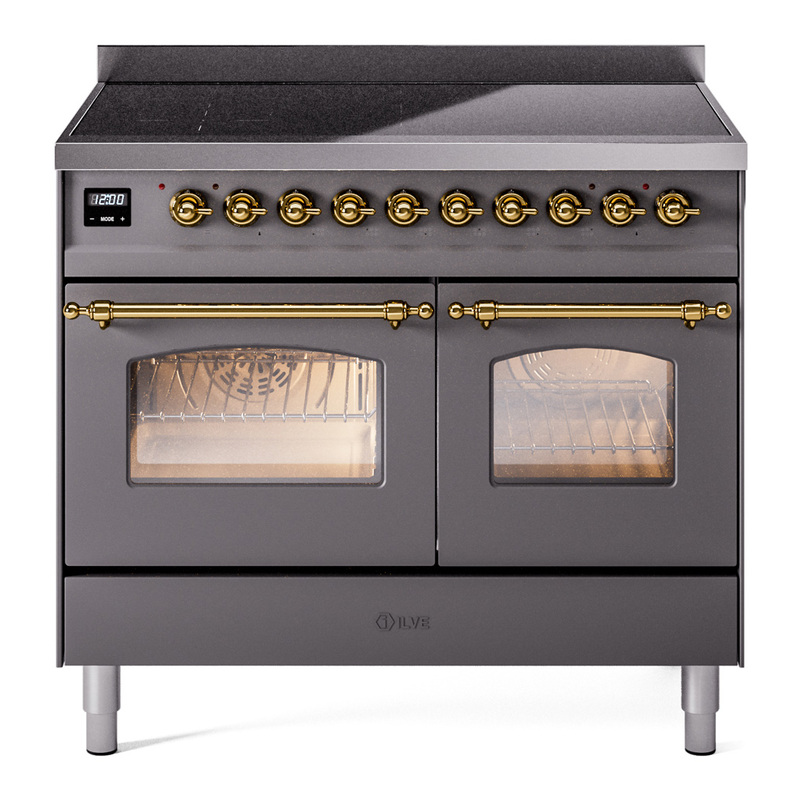 ILVE UPDI406NMPMGG Nostalgie II 40 inch Induction Range (Triple Glass Door, Graphite Matte, Brass)