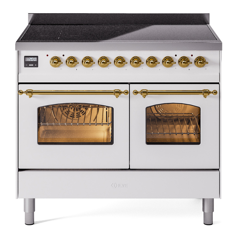ILVE UPDI406NMPWHG Nostalgie II 40 inch Induction Range (Triple Glass Door, White, Brass)