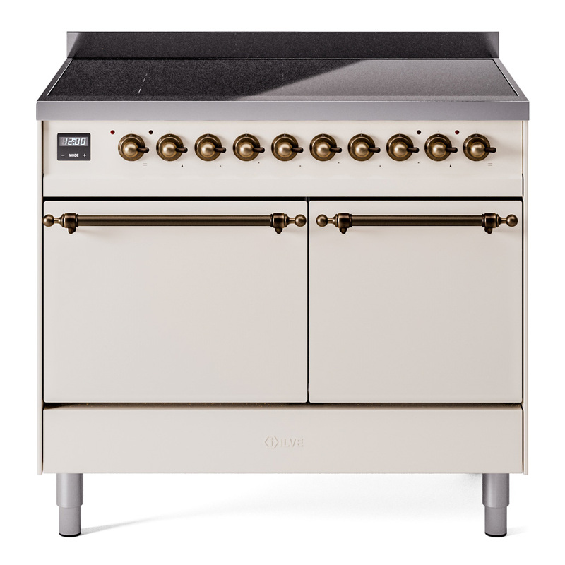 ILVE UPDI406QNMPAWB Nostalgie II 40 inch Induction Range (Solid Door, Antique White, Burnished)