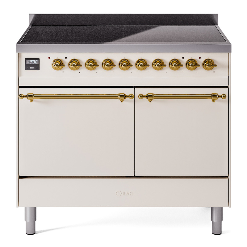 ILVE UPDI406QNMPAWG Nostalgie II 40 inch Induction Range (Solid Door, Antique White, Brass)