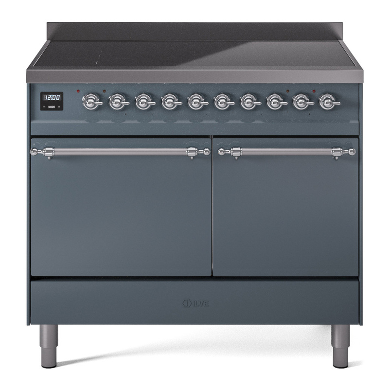 ILVE UPDI406QNMPBGC Nostalgie II 40 inch Induction Range (Solid Door, Blue Grey, Chrome)