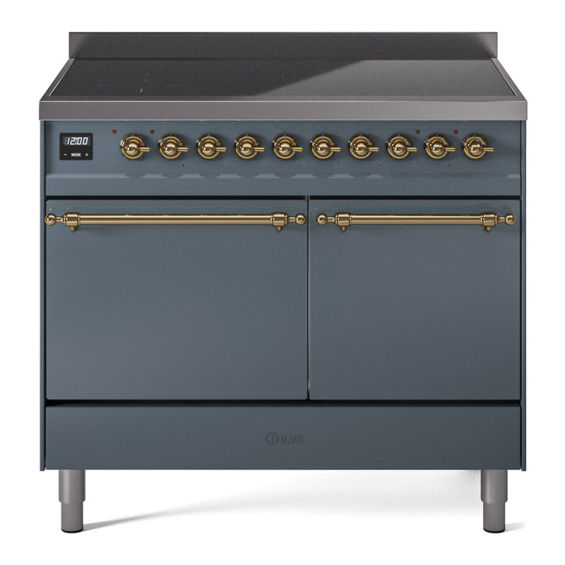 ILVE UPDI406QNMPBGG Nostalgie II 40 inch Induction Range (Solid Door, Blue Grey, Brass)