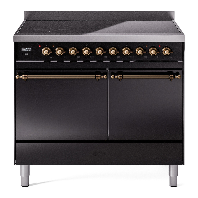 ILVE UPDI406QNMPBKB Nostalgie II 40 inch Induction Range (Solid Door, Glossy Black, Burnished)