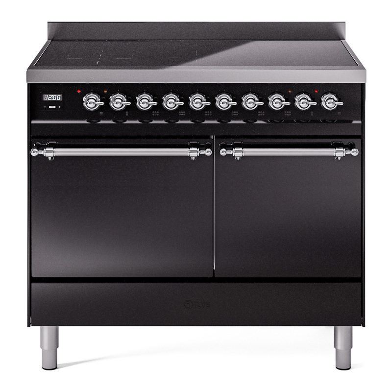 ILVE UPDI406QNMPBKC Nostalgie II 40 inch Induction Range (Solid Door, Glossy Black, Chrome)