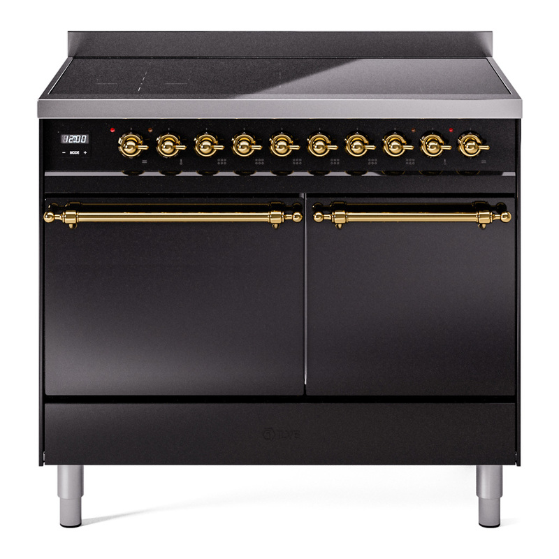 ILVE UPDI406QNMPBKG Nostalgie II 40 inch Induction Range (Solid Door, Glossy Black, Brass)