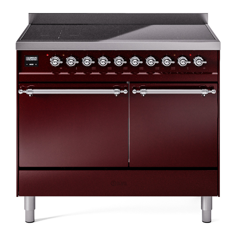 ILVE UPDI406QNMPBUC Nostalgie II 40 inch Induction Range (Solid Door, Burgundy, Chrome)