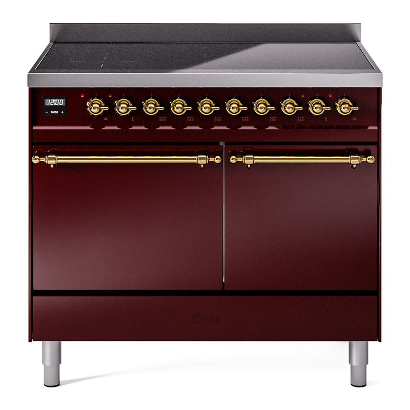 ILVE UPDI406QNMPBUG Nostalgie II 40 inch Induction Range (Solid Door, Burgundy, Brass)