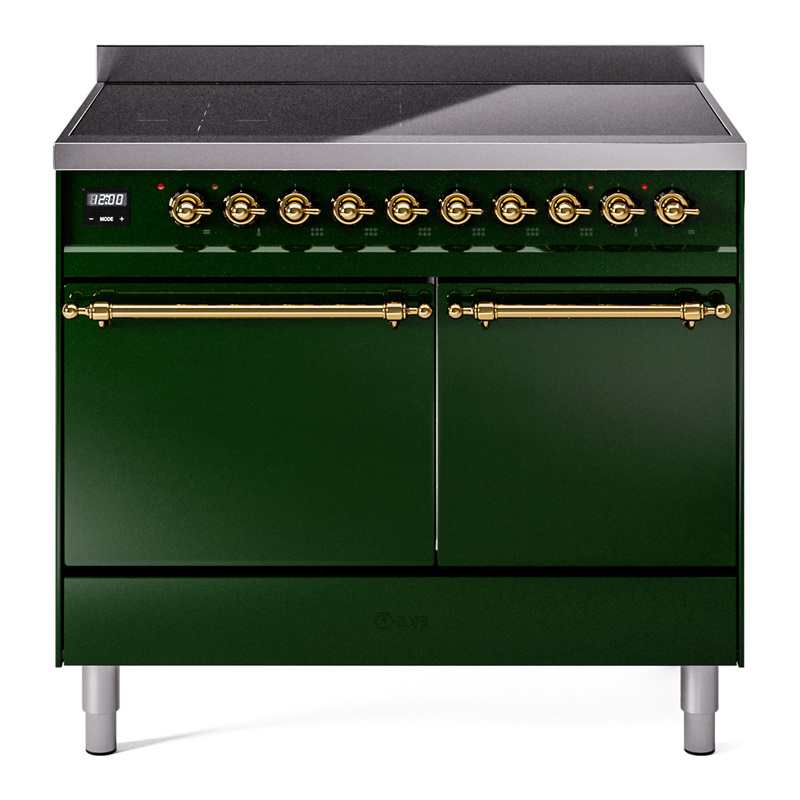 ILVE UPDI406QNMPEGG Nostalgie II 40 inch Induction Range (Solid Door, Emerald Green, Brass)