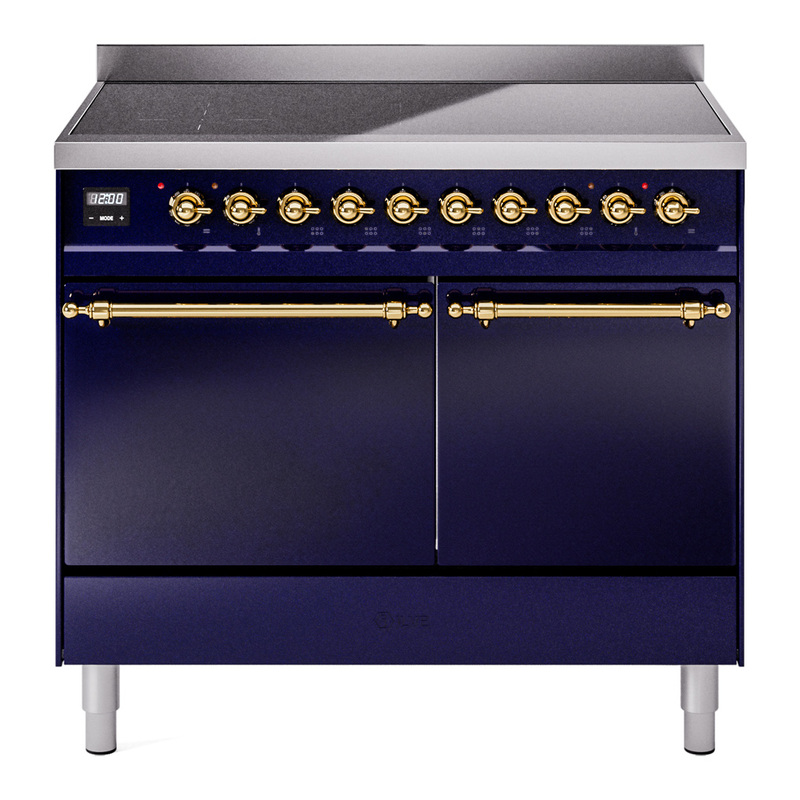 ILVE UPDI406QNMPMBG Nostalgie II 40 inch Induction Range (Solid Door, Midnight Blue, Brass)