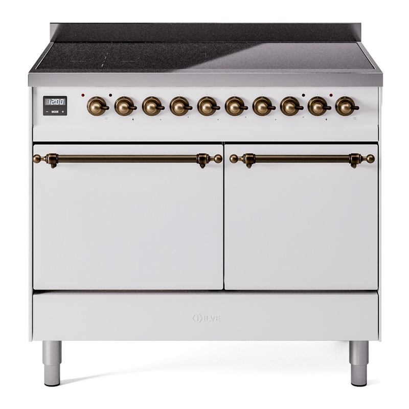 ILVE UPDI406QNMPWHB Nostalgie II 40 inch Induction Range (Solid Door, White, Burnished)