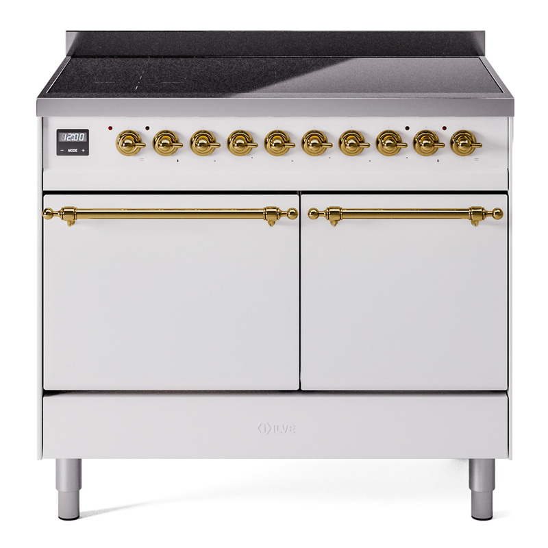 ILVE UPDI406QNMPWHG Nostalgie II 40 inch Induction Range (Solid Door, White, Brass)