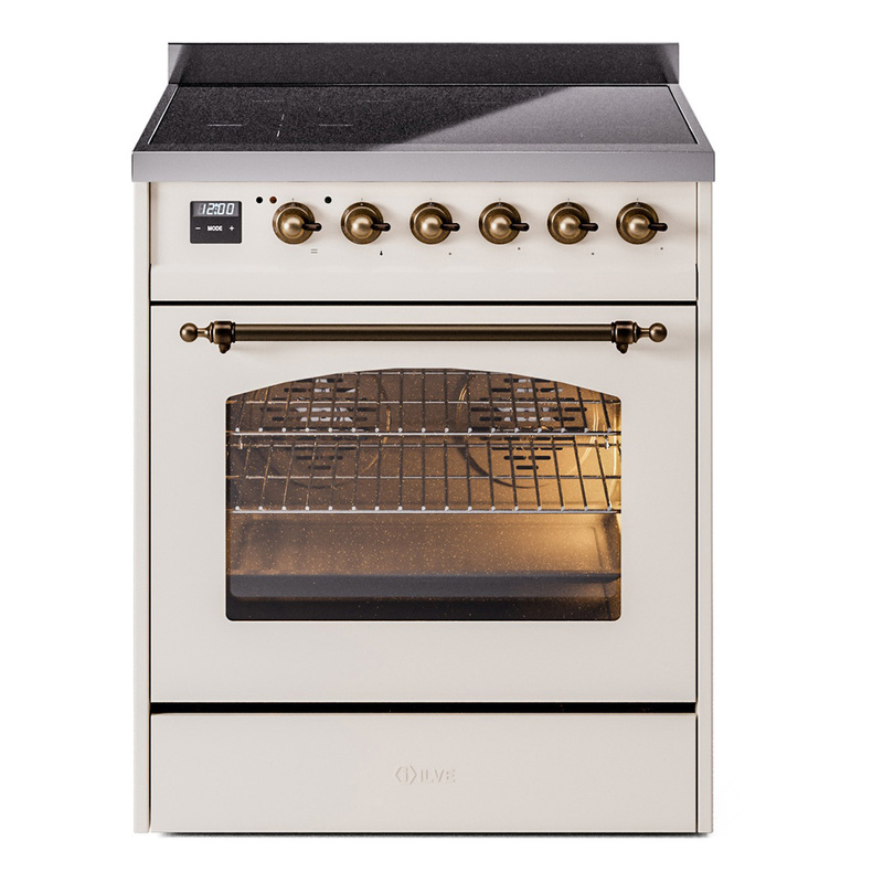 ILVE UPI304NMPAWB Nostalgie II 30 inch Induction Range (Triple Glass Door, Antique White, Burnished)