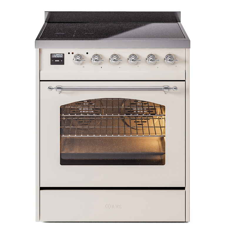 ILVE UPI304NMPAWC Nostalgie II 30 inch Induction Range (Triple Glass Door, Antique White, Chrome)